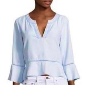 Fourteenth Place Light Blue Lyocell V-neck Bell Sleeve Blouse Size XL